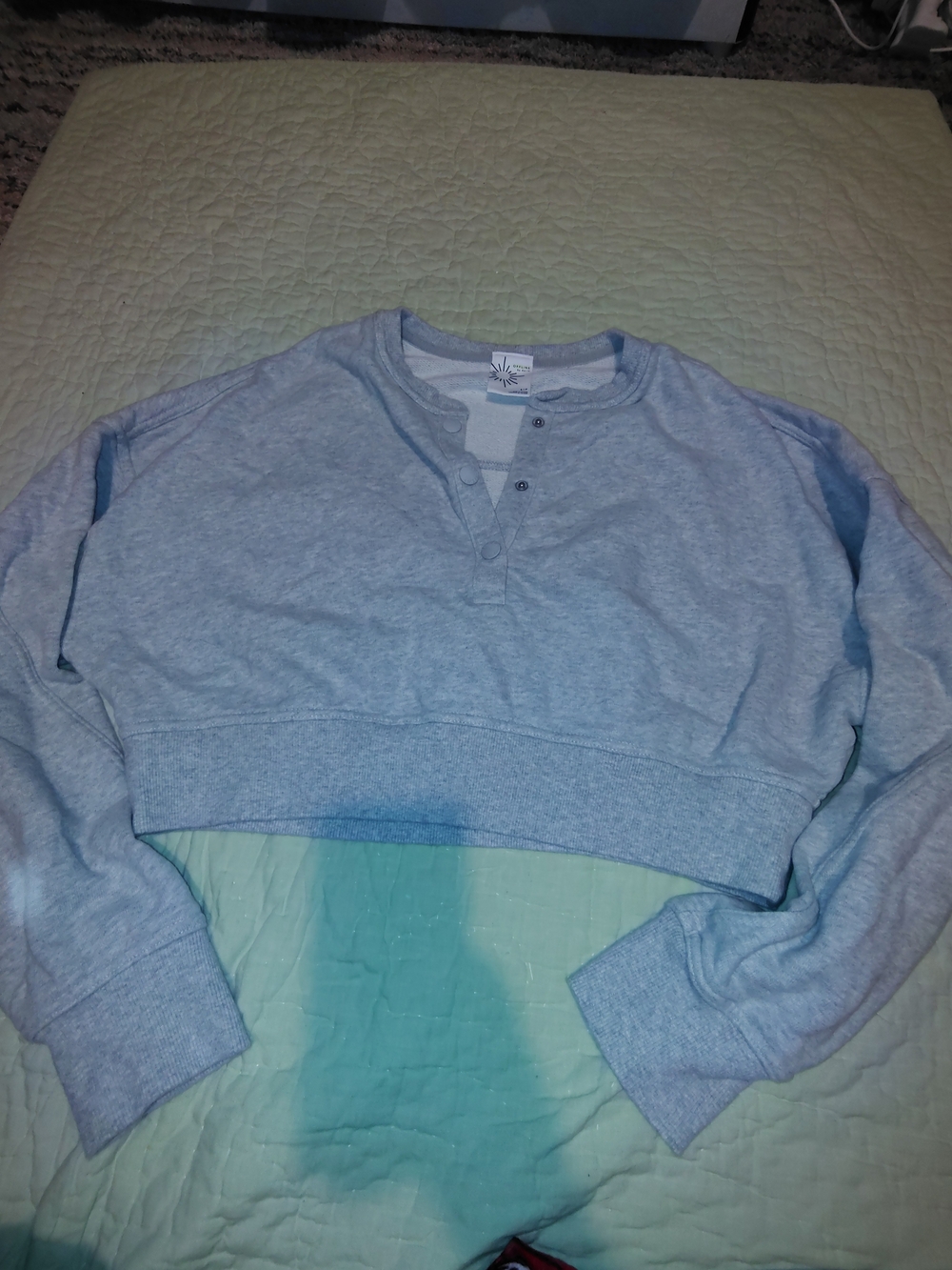 aerie Light Gray Cropped Henley Sweatshirt
